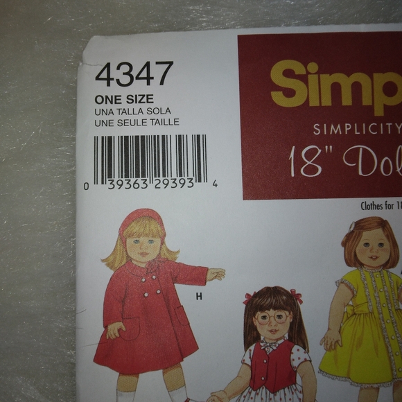 SIMPLICITY 4347 Simplicity Archives 18" doll clothes, fits American Girl… - Picture 2 of 5